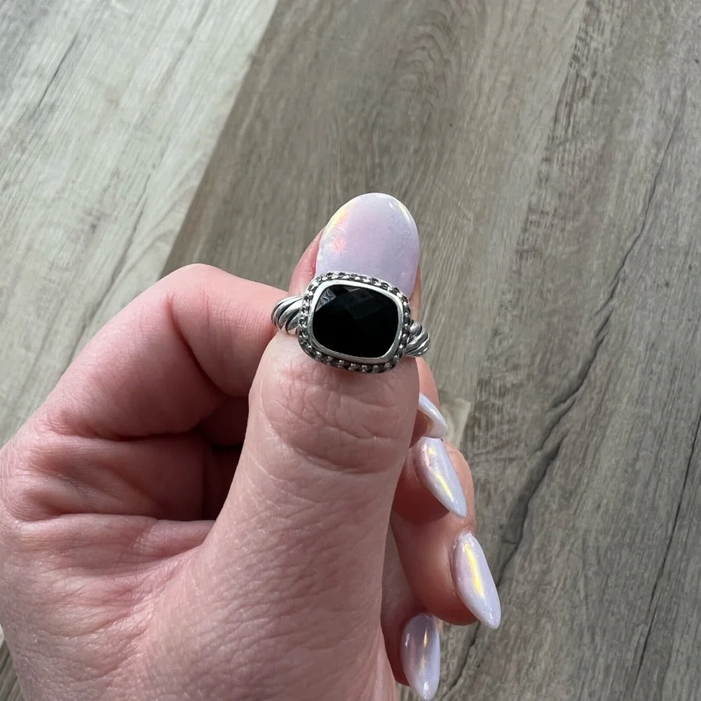 David Yurman Black Onyx Cable Ring with Pavé Diamonds